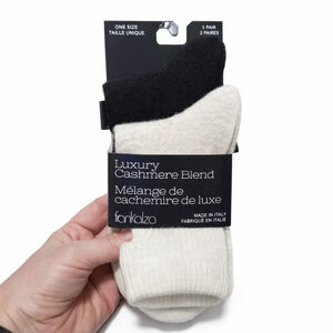 FRANKALZA NWT Luxury Cashmere Blend Crew Socks 2 Pairs Black Beige Women's OS